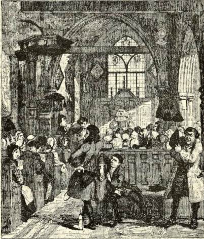 Jack Sheppard committing the robbery in Willesden church.
